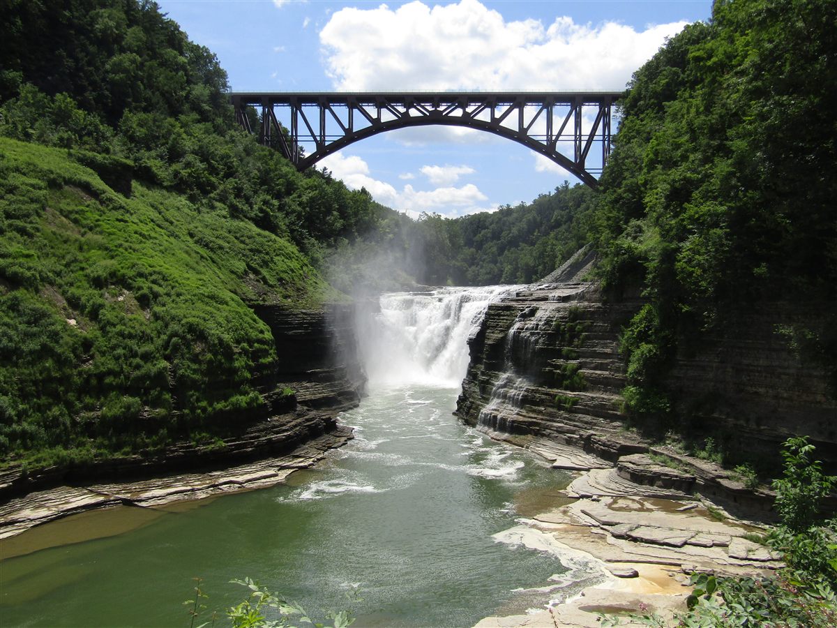 Waterfall and rail bridge